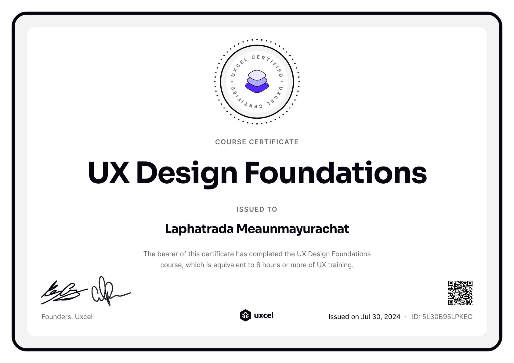 Laphatrada Meaunmayurachat's certificate